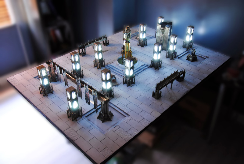 Illustration for article titled Light-up Warhamer 40k tabletop cathedral